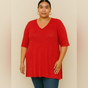 Faded Glory Burnt Orange Red V neck short sleeve knit Stretchy Top size 4X
